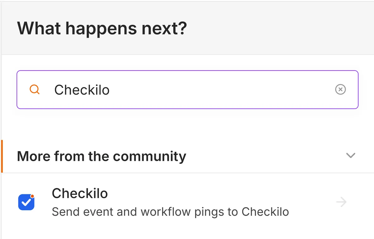 n8n nodes panel with Checkilo searched and showing as a verified node ready to add